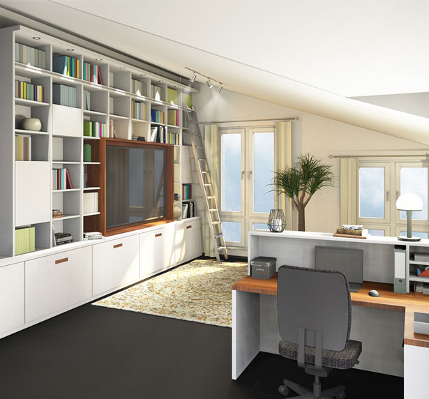 Einrichtungskonzept Wohnzimmer mit Arbeitsbereich